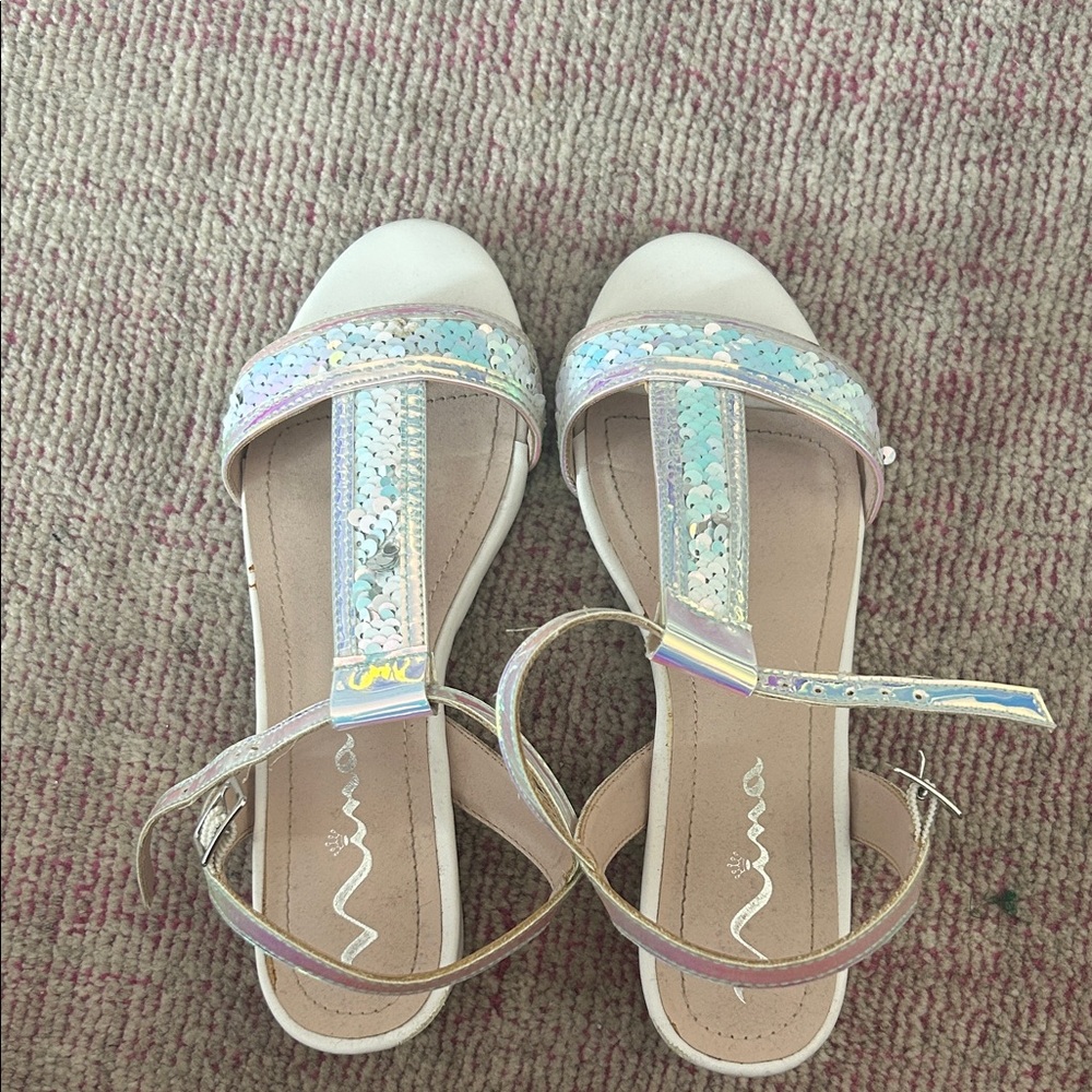 Nina Iridescent Sequin Sandals - White and Silver